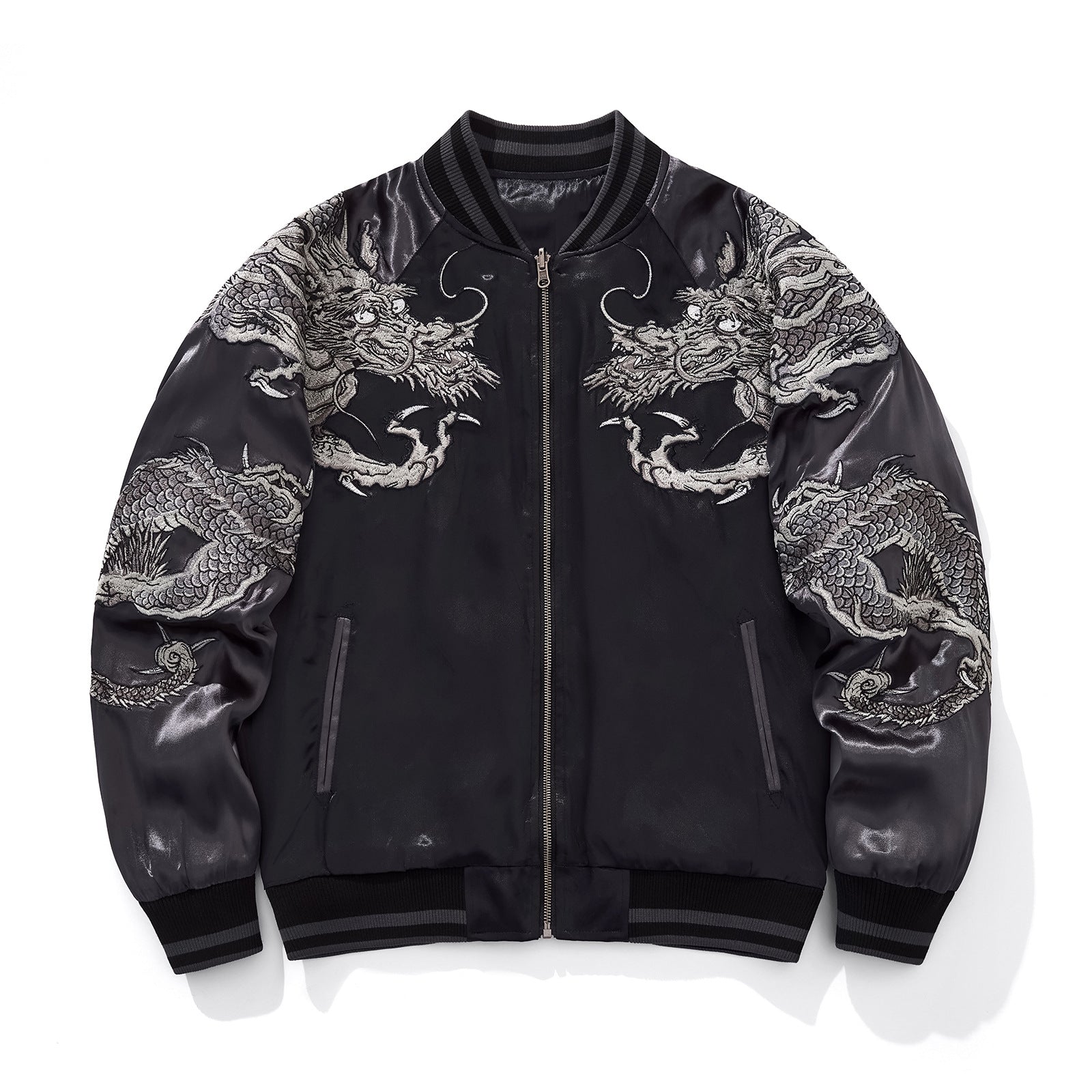 Heavy Duty Fashionably Casual Embroidered Flying Dragon Baseball Jacket