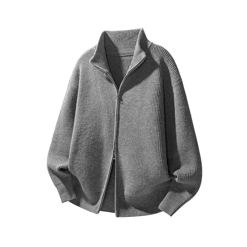 Men's Solid-Color Slim-Fit Turtleneck Sweater Jacket With Zipper