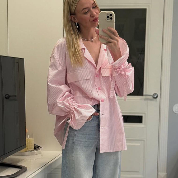 Commuter Striped Lapel Long-sleeve Shirt