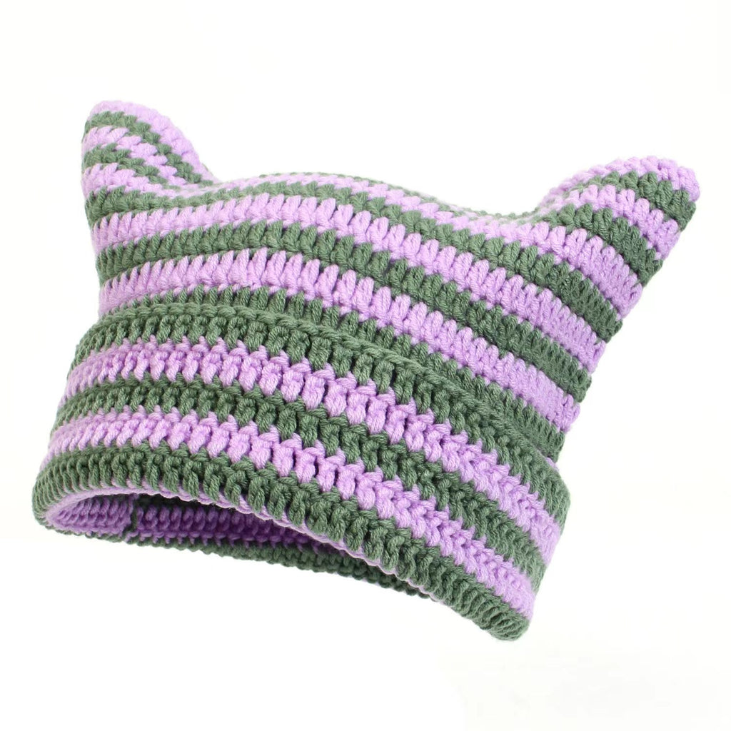 Hand-knitted Striped Cat Hat