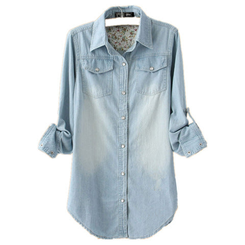 Mid-length Slimming Denim Shirt For Women