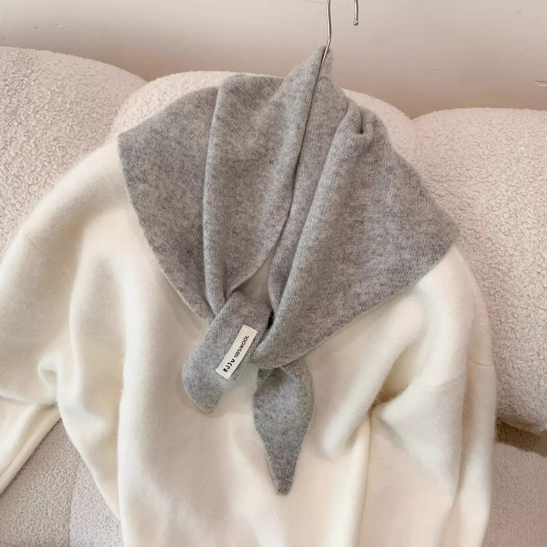 Womens Solid-Color Wool Knit Triangle Scarf Shawl For FallWinter