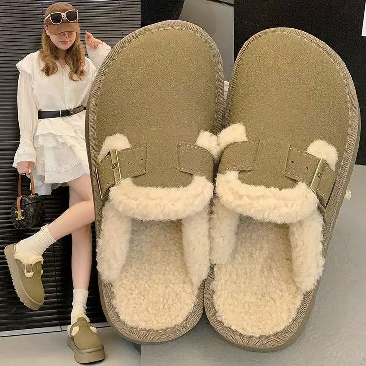 Retro Thick-soled Furry Slippers For Women