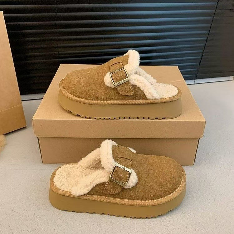 Retro Thick-soled Furry Slippers For Women