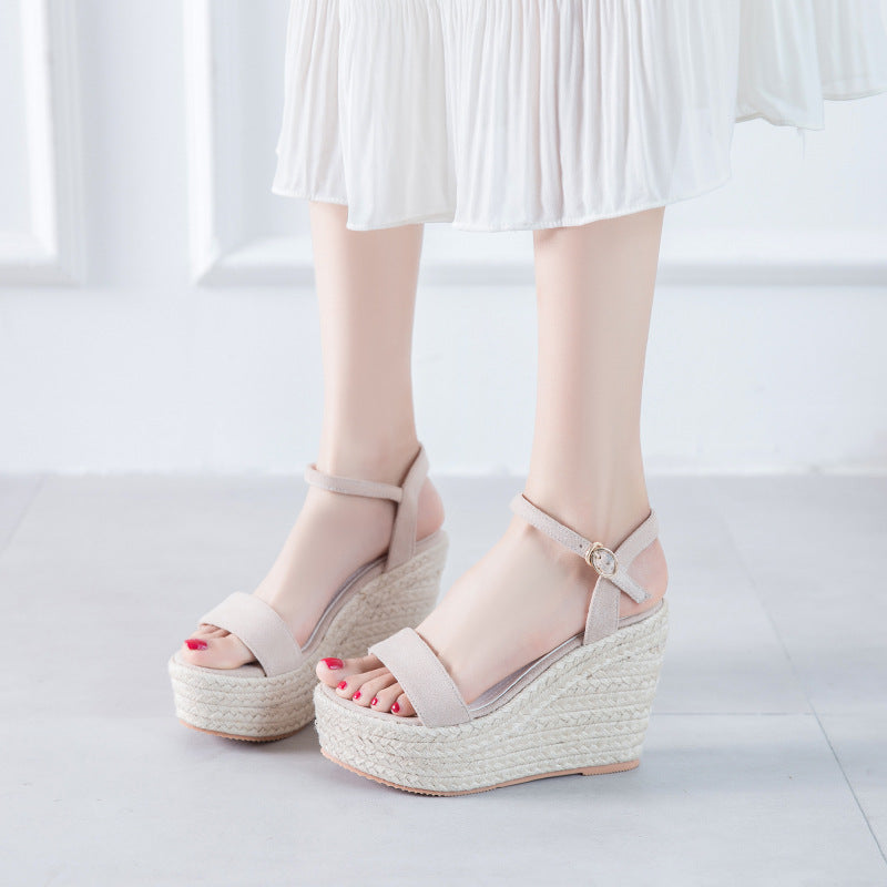 Open Toe Ankle-strap Buckle Wedge Woven Sandals