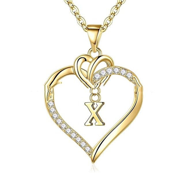 S925 Silver Heart-Shaped Pendant With 26-Letter Necklace