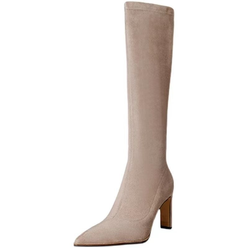 Knee-high Suede Pointed-toe Stretchy Figure-flattering Boots