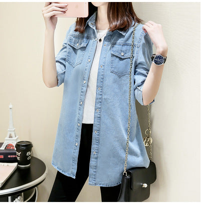 Mid-length Slimming Denim Shirt For Women