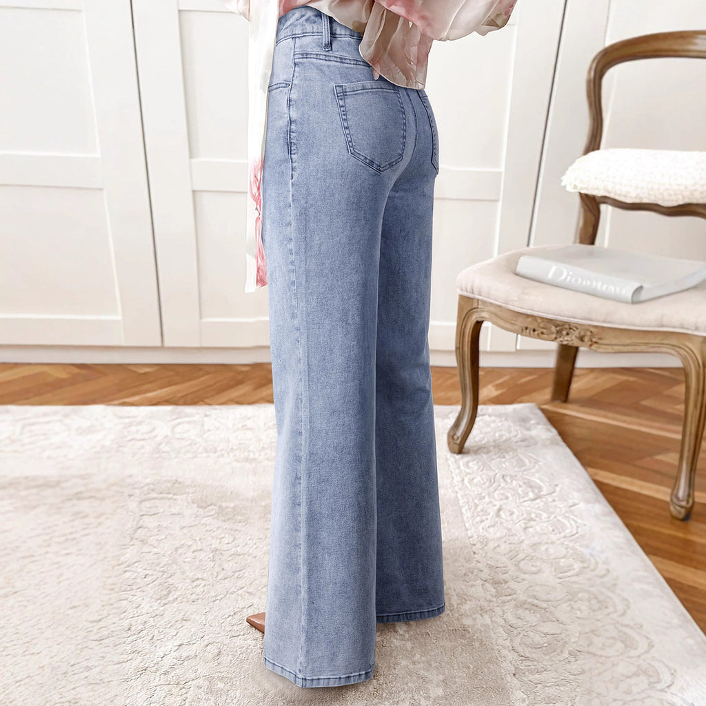 Women's High Waist Casual Loose Solid Color Jeans