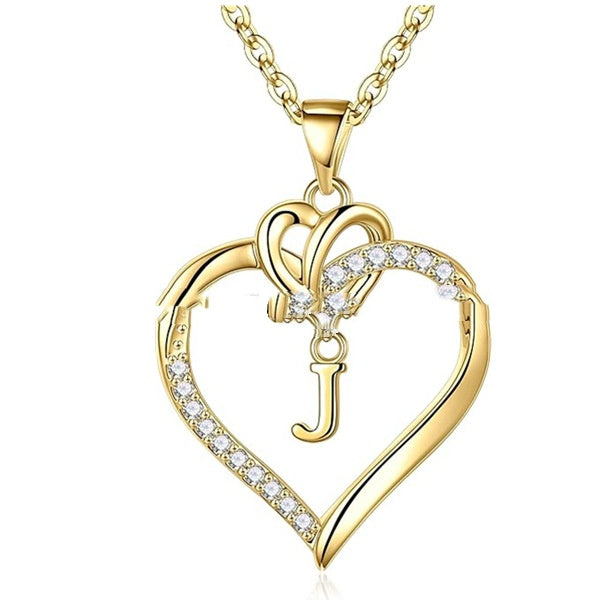 S925 Silver Heart-Shaped Pendant With 26-Letter Necklace