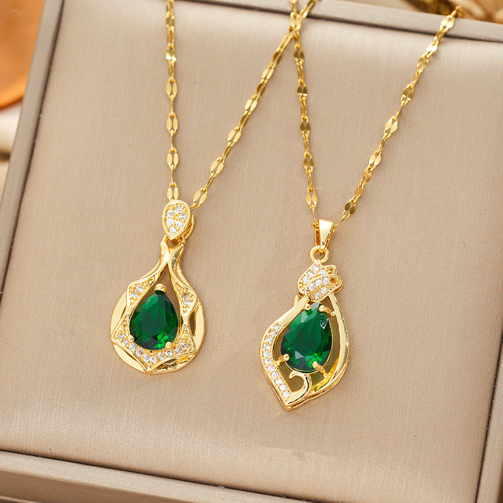 New Sophisticated Green Waterdrop Zircon Necklace For Women