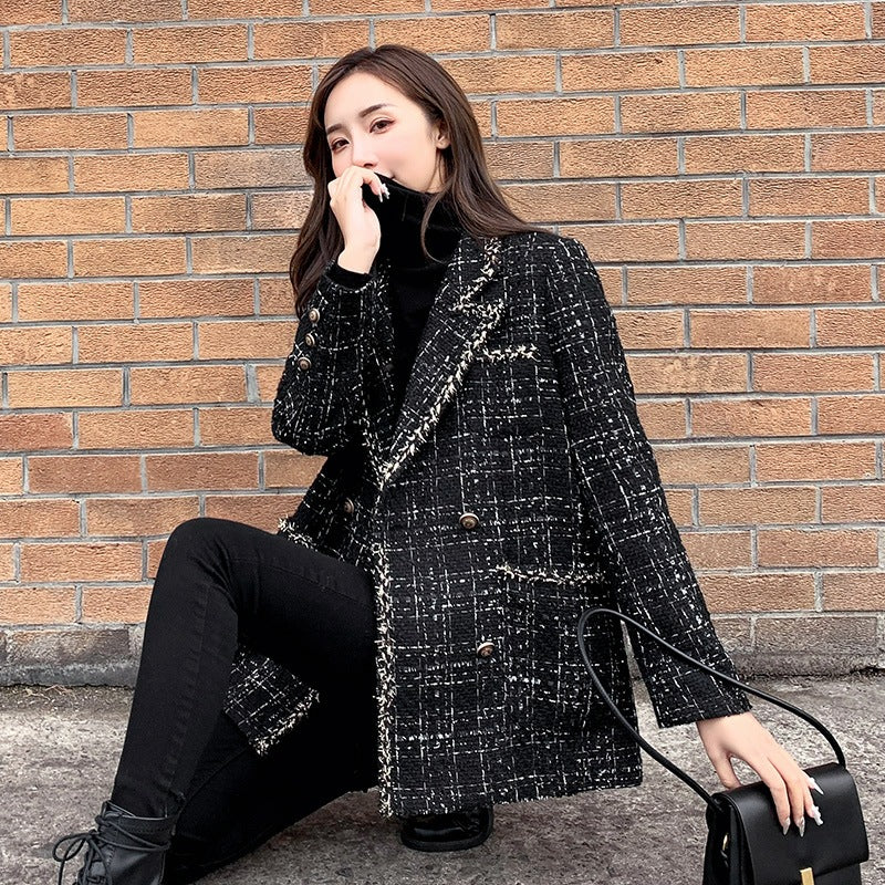 Womens Loose Fit Plaid Wool Coat