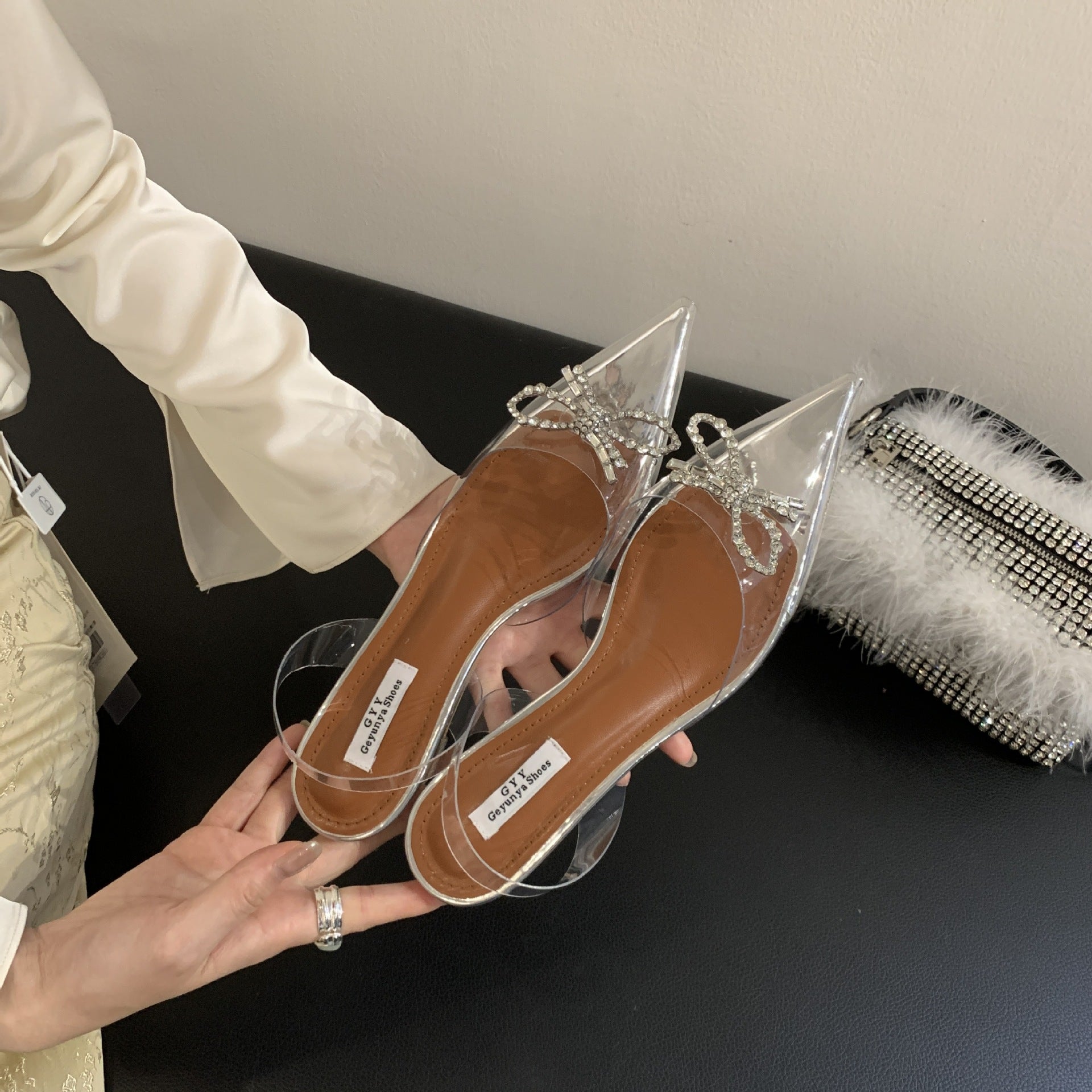 Thick Heel Pointed Sexy Rhinestone High Heels Single Shoes