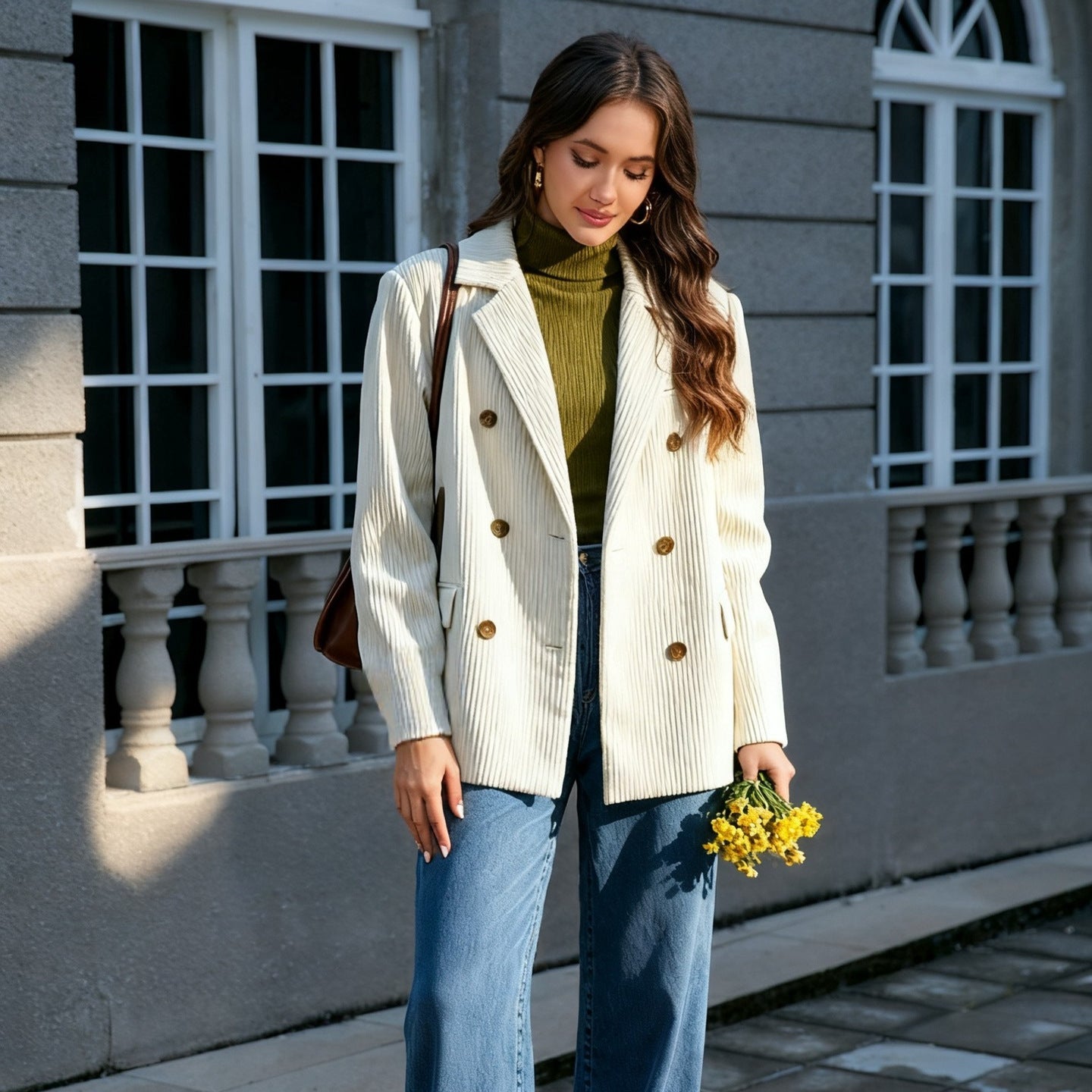 Women's Casual Solid-Color Corduroy Blazer