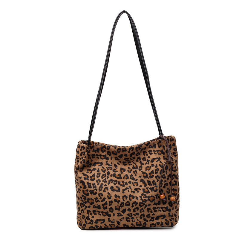 Suede-like Bead Pendant Bucket Bag