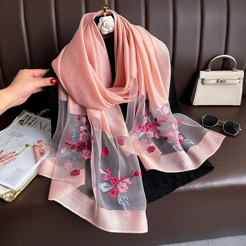 New Arrival Exquisite Silk Embroidered Scarf Long Style For Autumn And Winter
