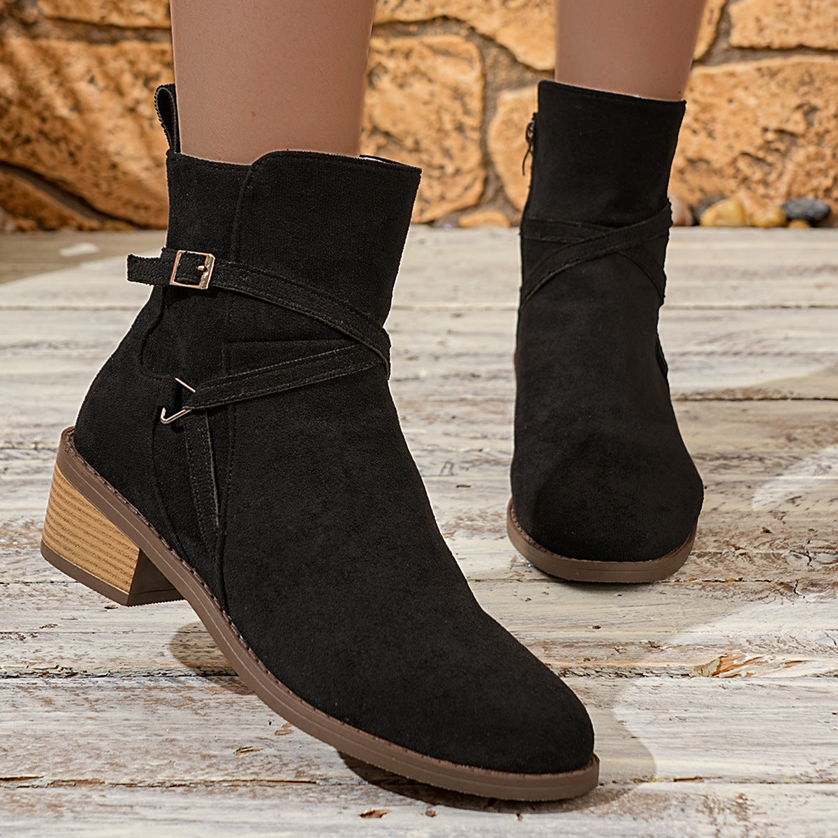 New Cross-strap Side Zipper Mid-heel Ankle Boots For Women