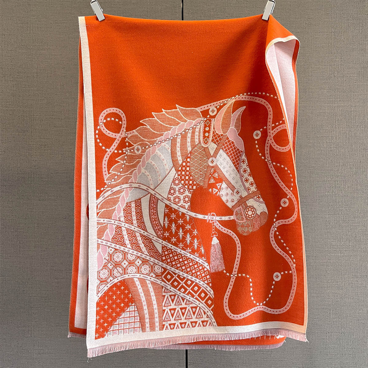 Autumn And Winter New Imitation Cashmere Scarf, Thickened And Lengthened With Horse Print