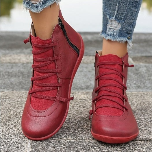 Women's Plus Size Flat Side Zipper Short Fashion Boots