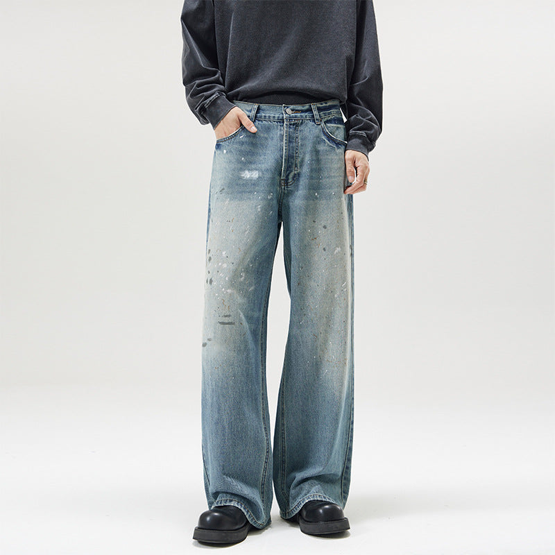 American-style Splash-ink Washed Loose Jeans