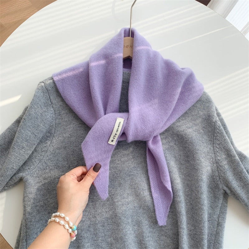 Womens Solid-Color Wool Knit Triangle Scarf Shawl For FallWinter