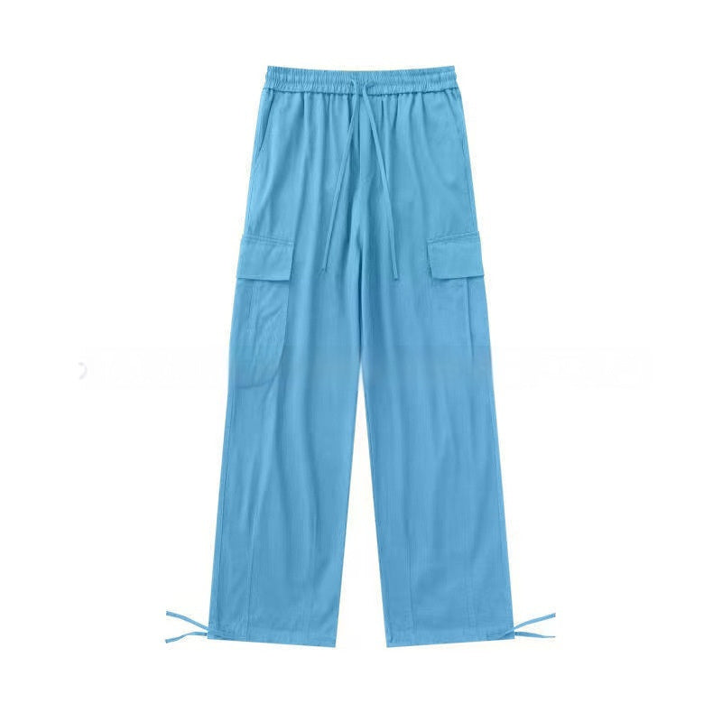 Loose Fitting Casual Straight Leg Cargo Pants With Multiple Pockets And A Drawstring Waist