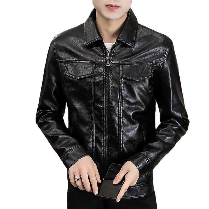 Men's Casual Velvet-lined Leather Jacket