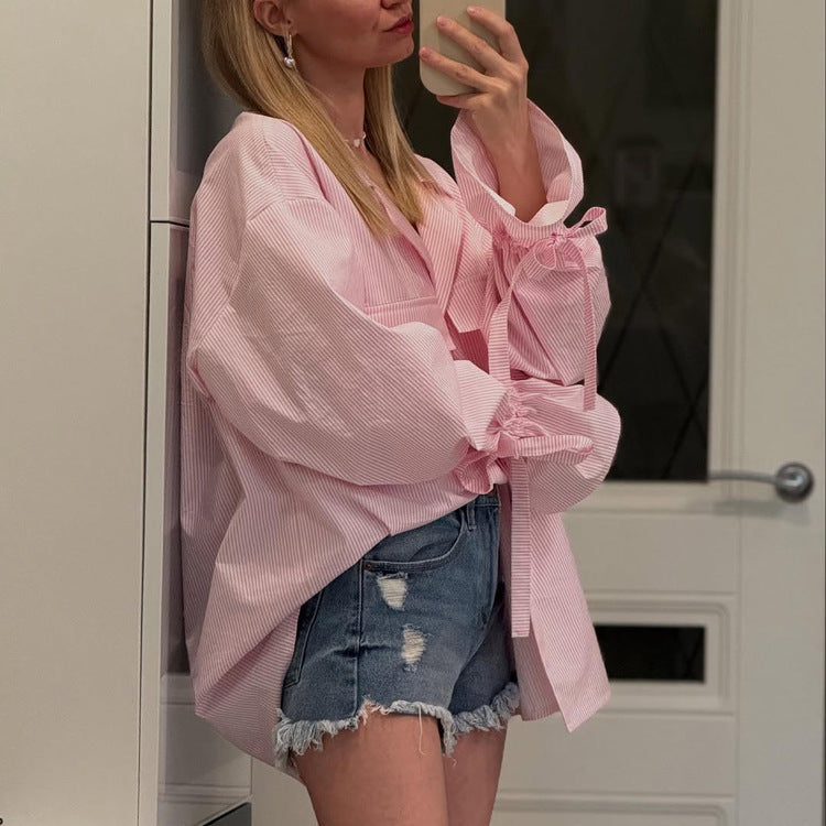 Commuter Striped Lapel Long-sleeve Shirt