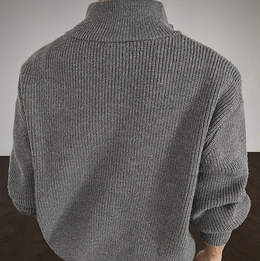 Men's Solid-Color Slim-Fit Turtleneck Sweater Jacket With Zipper