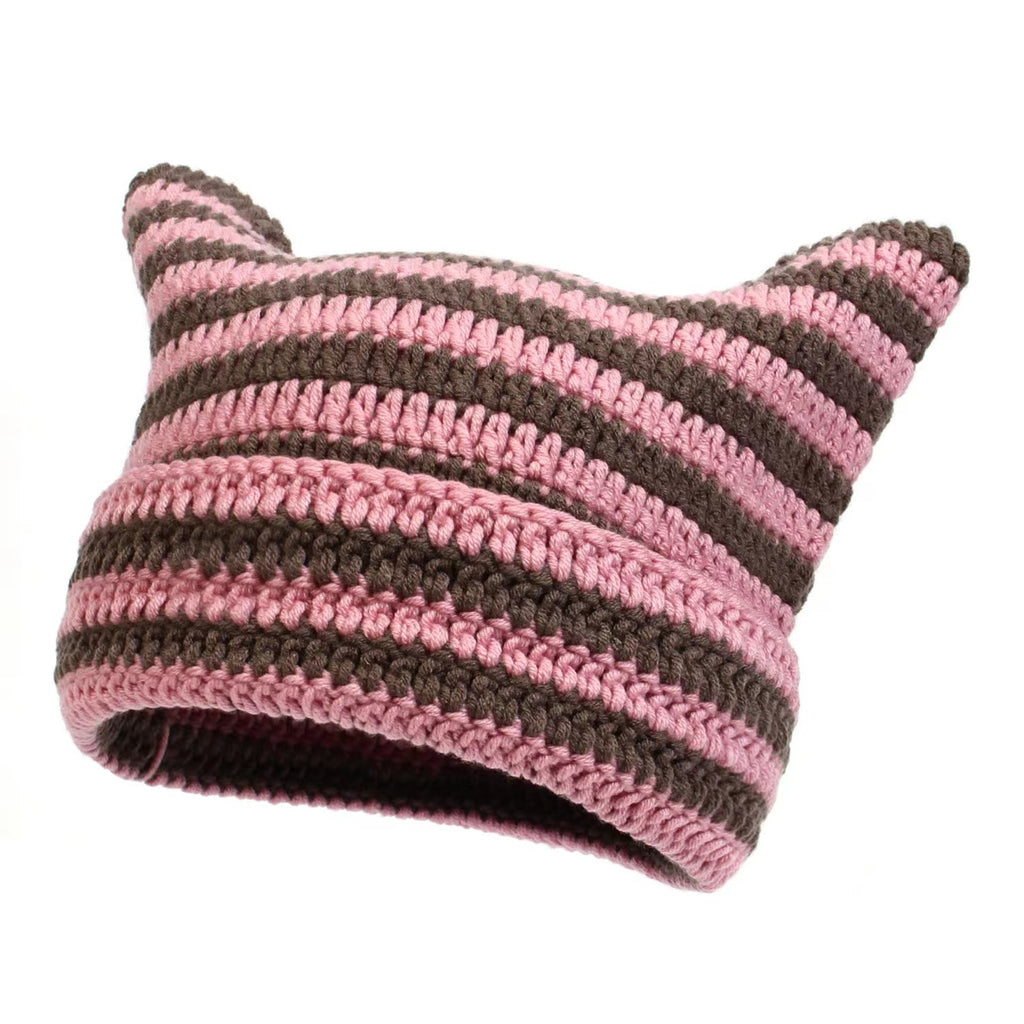 Hand-knitted Striped Cat Hat