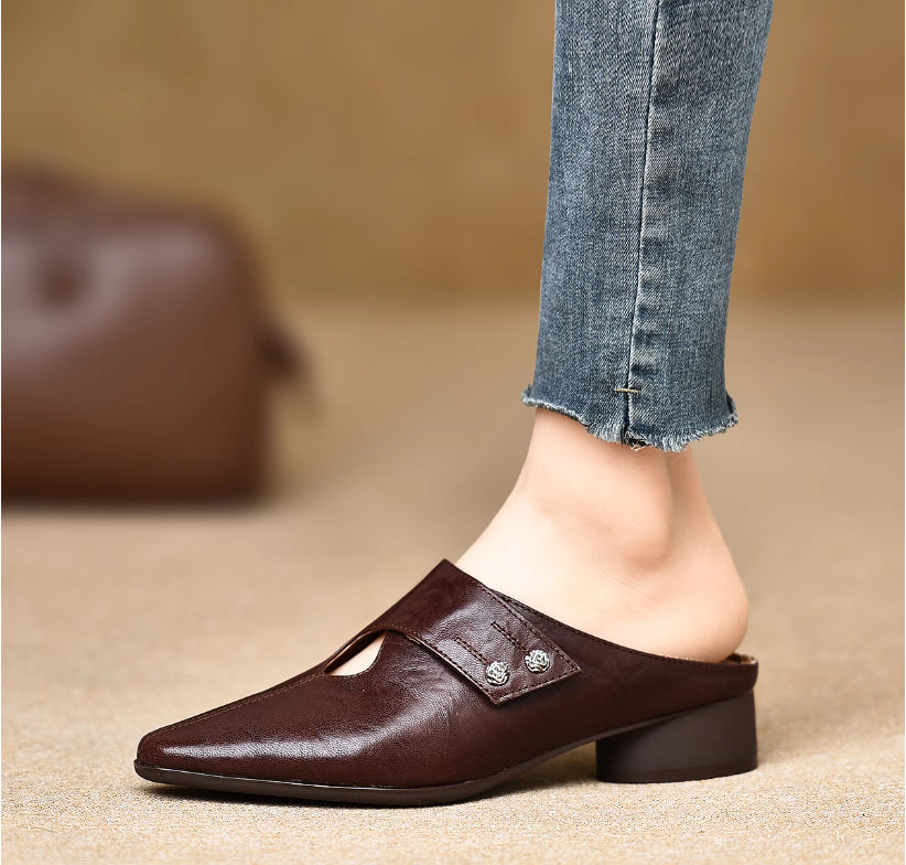 Women's Slip-on Slippers With Hand-stitched Pattern Made From First-layer Sheepskin