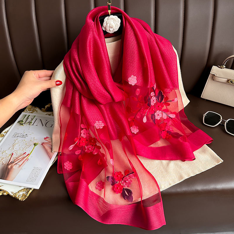 New Arrival Exquisite Silk Embroidered Scarf Long Style For Autumn And Winter