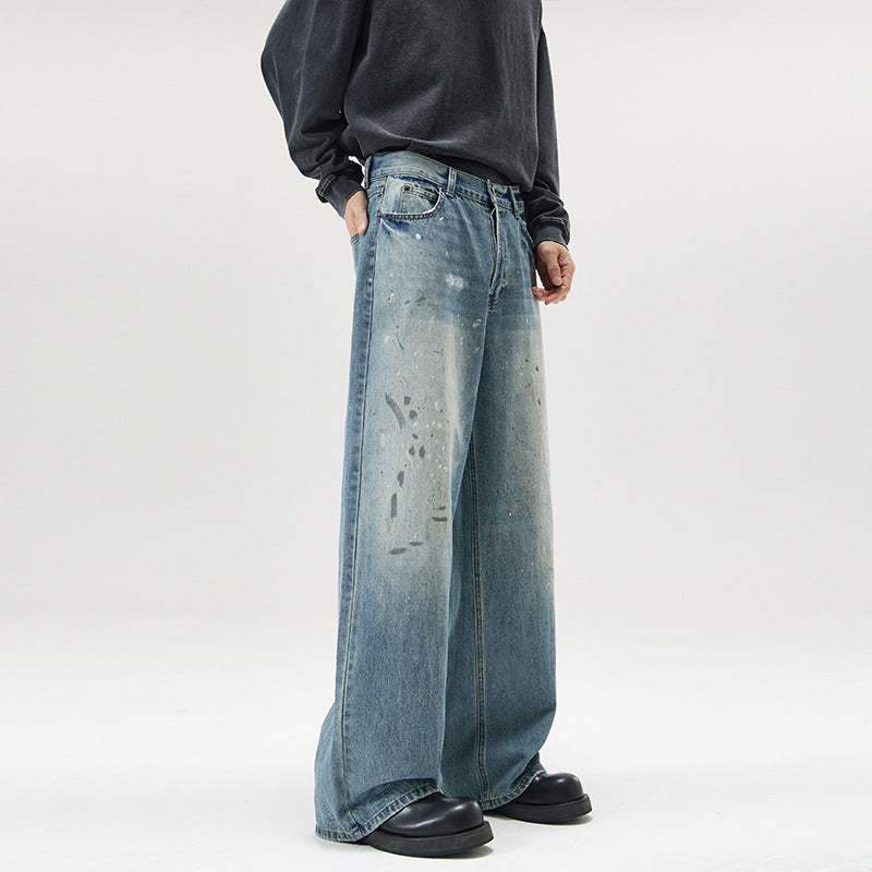 American-style Splash-ink Washed Loose Jeans