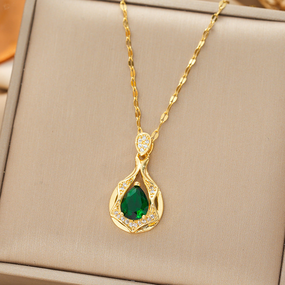 New Sophisticated Green Waterdrop Zircon Necklace For Women