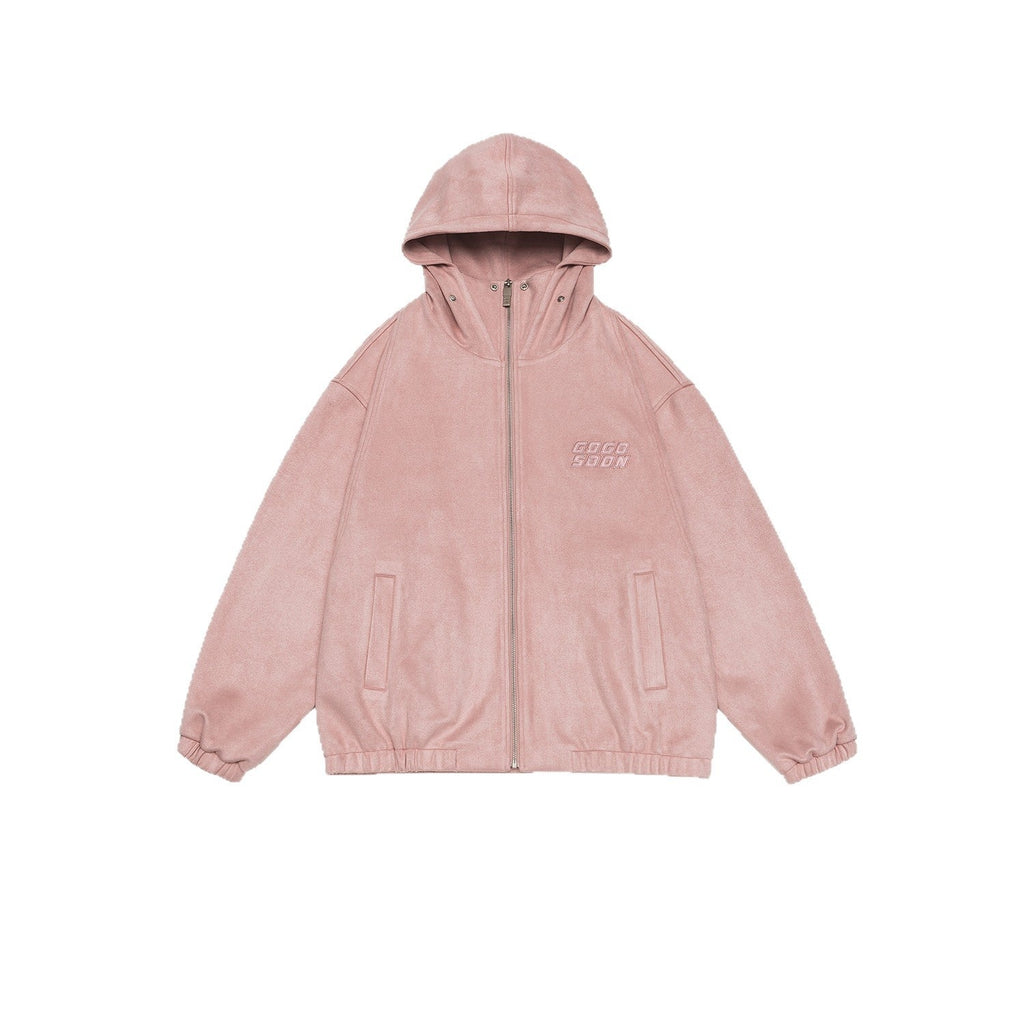 Men's Thick Loose Pu Shuai Embroidered Zipper Hooded Jacket