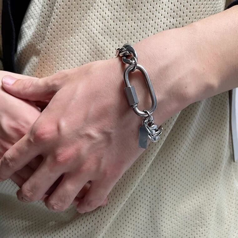 Personality Stainless Steel Carabiner Cuban Spliced Bracelet Men