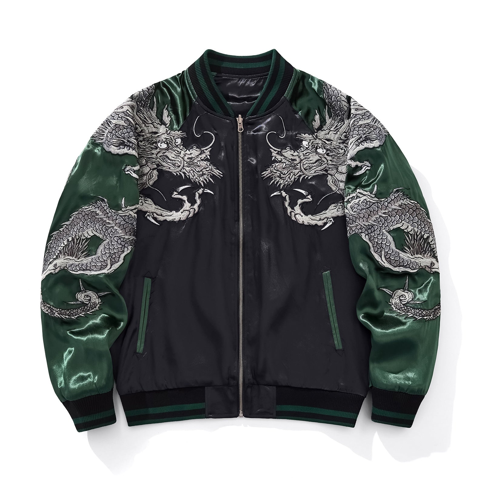 Heavy Duty Fashionably Casual Embroidered Flying Dragon Baseball Jacket