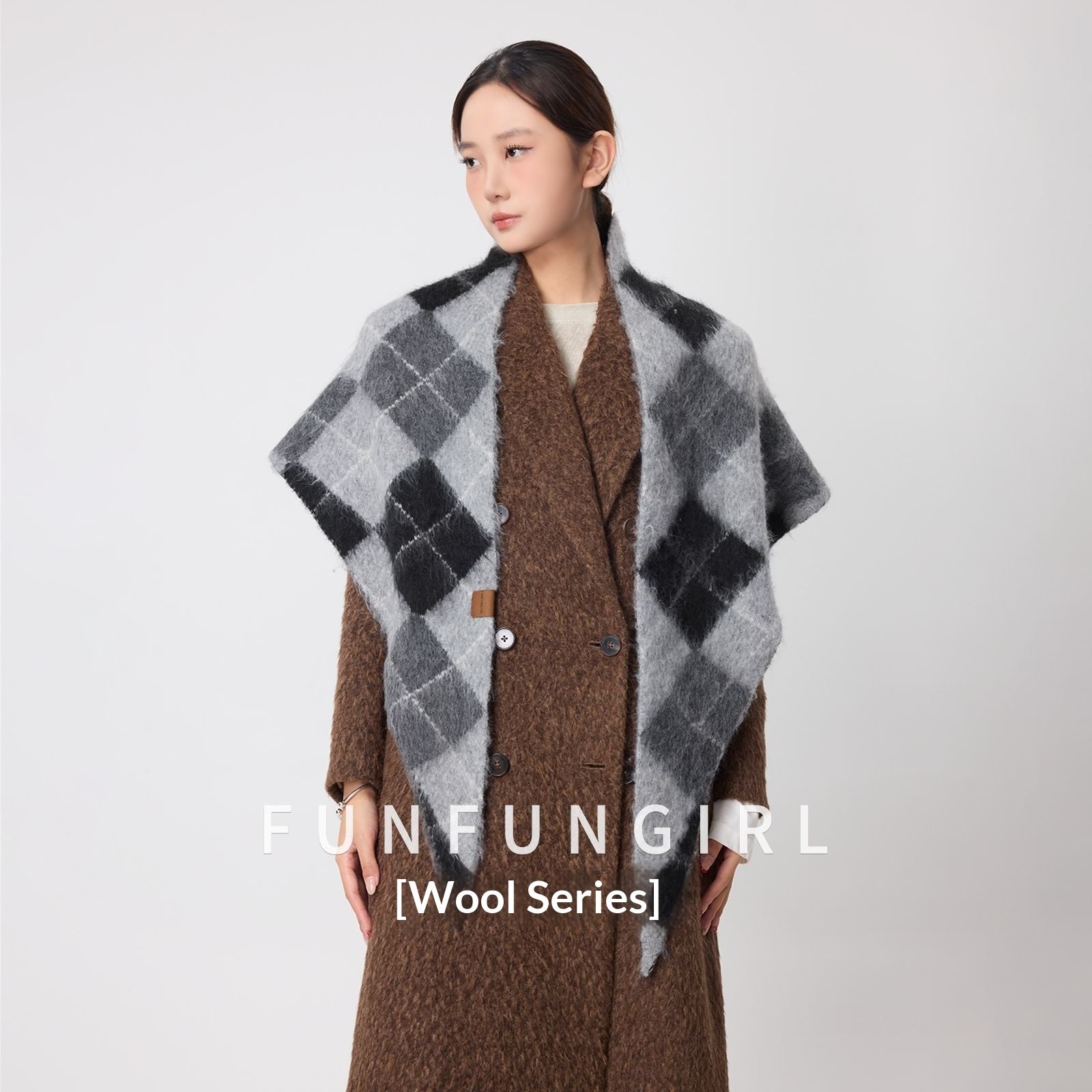 Retro Diamond Jacquard Plaid Cotton Wool Triangle Scarf Warm Neck Warmer