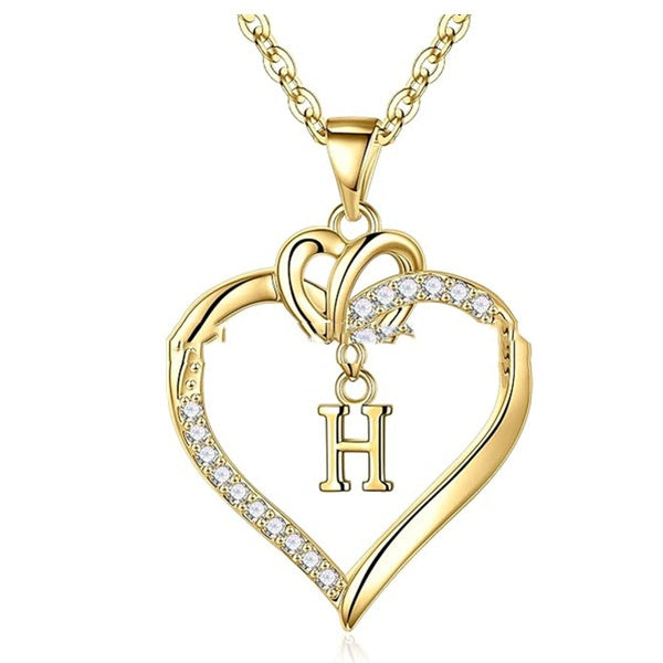 S925 Silver Heart-Shaped Pendant With 26-Letter Necklace