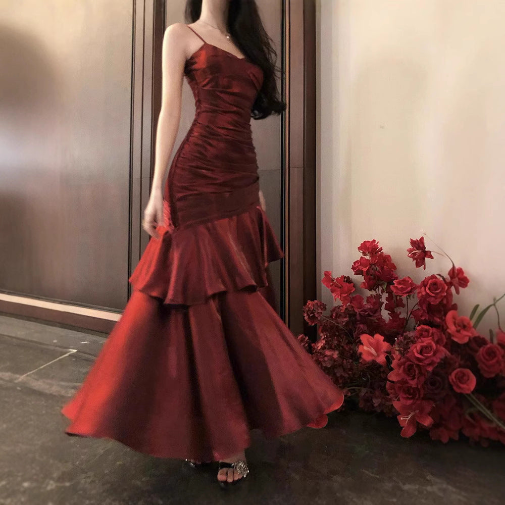 French-style Red Slip Dress For Christmas And New Year