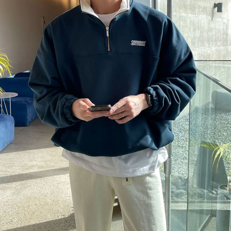 Trendy Half Zipper Men's Spring Loose Sweater