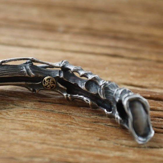 Shique Jewelry Handmade Men's Vintage Silver Aged Brass Inlaid Bamboo Joint Open Bracelet