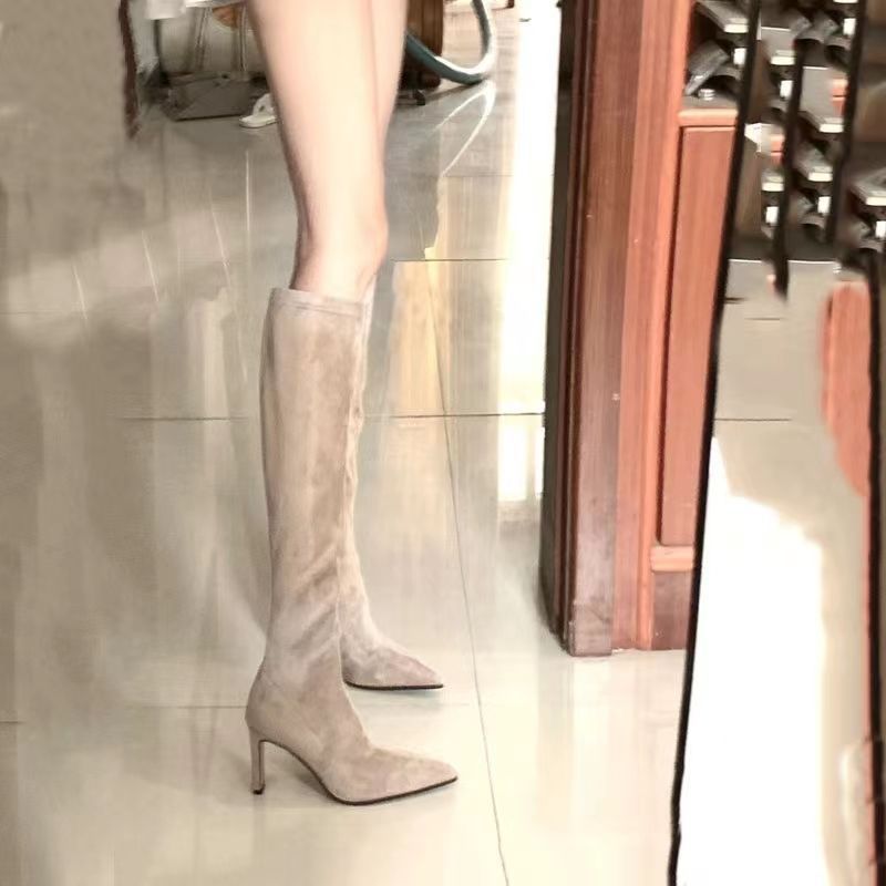Knee-high Suede Pointed-toe Stretchy Figure-flattering Boots