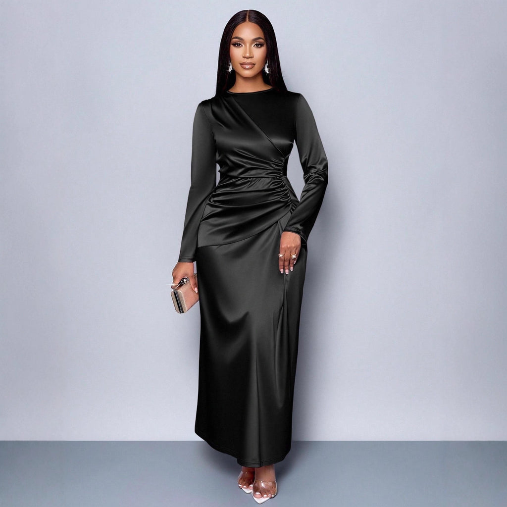 Womens Solid-Color Satin Fashionable And Elegant Dress