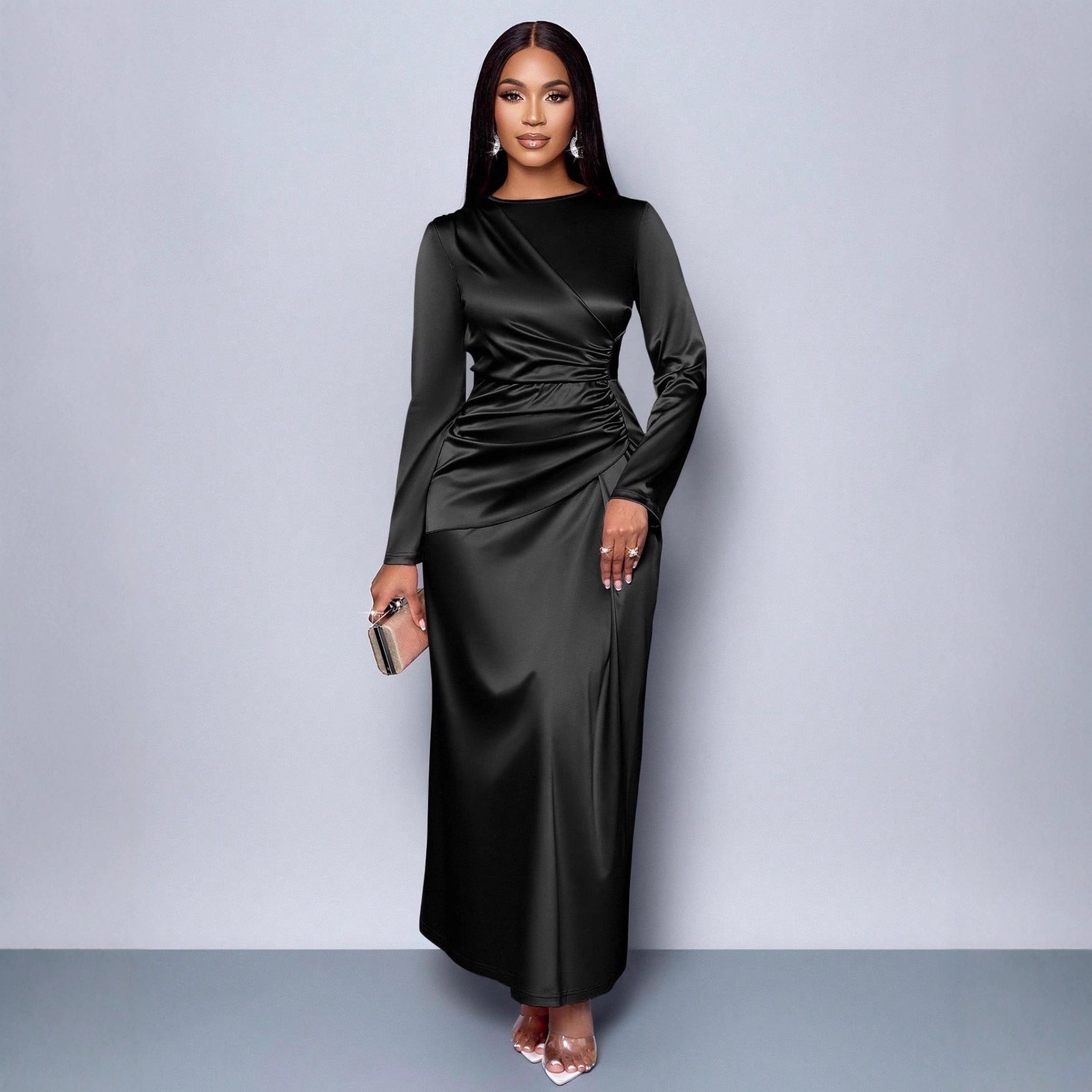 Womens Solid-Color Satin Fashionable And Elegant Dress