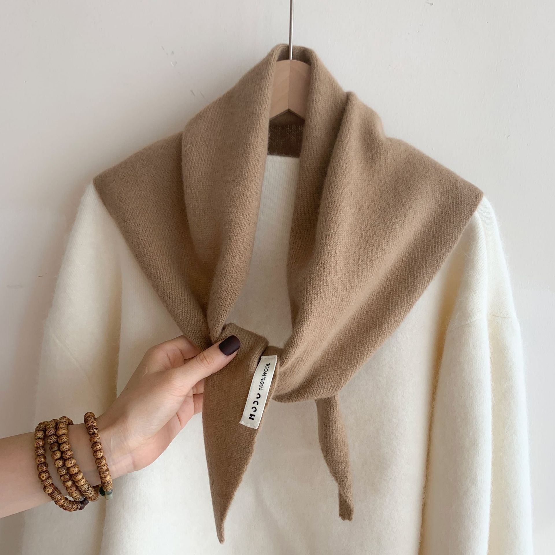 Womens Solid-Color Wool Knit Triangle Scarf Shawl For FallWinter