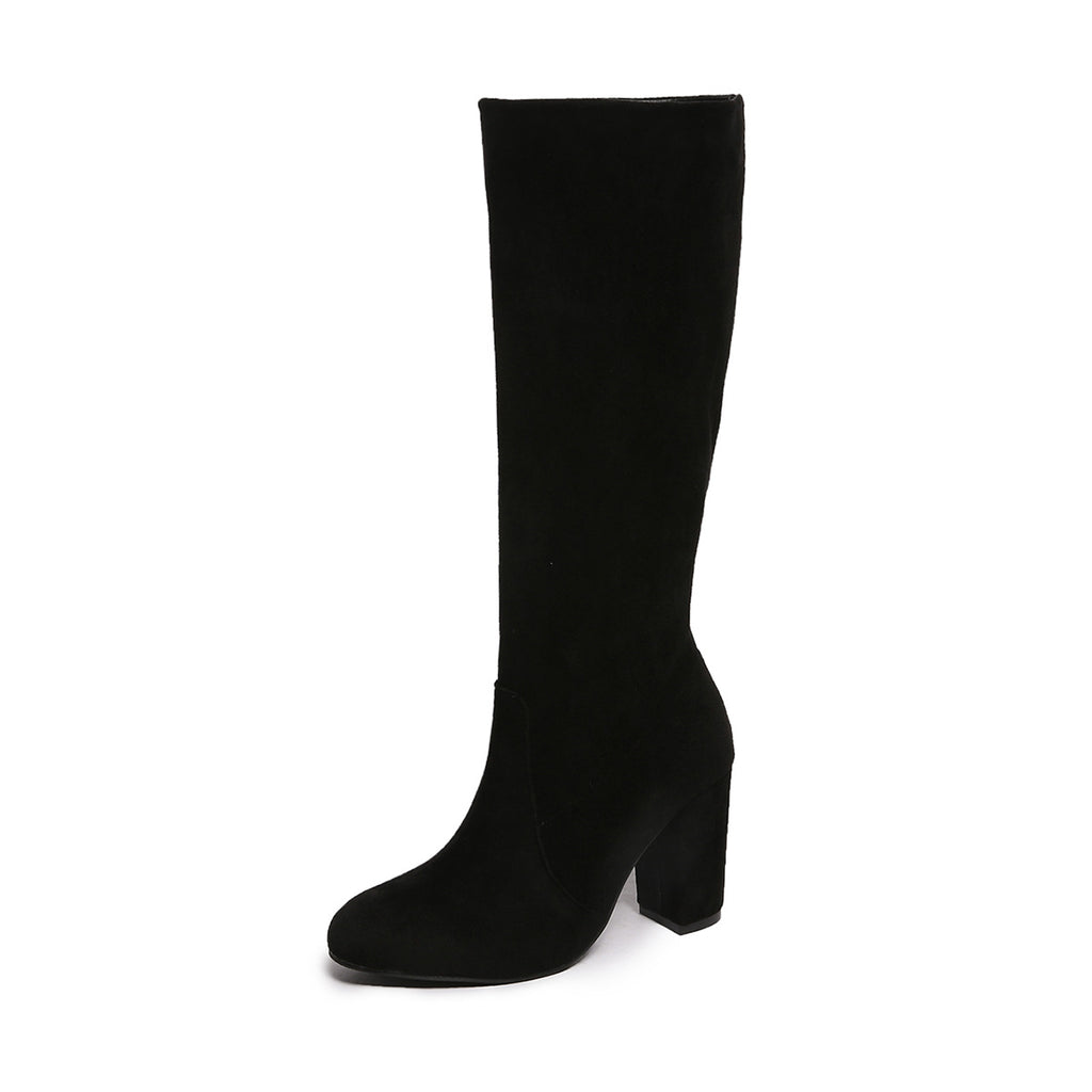 Suede Pleated High Thick Heel Pointed Toe Large Size Sleeve Boots
