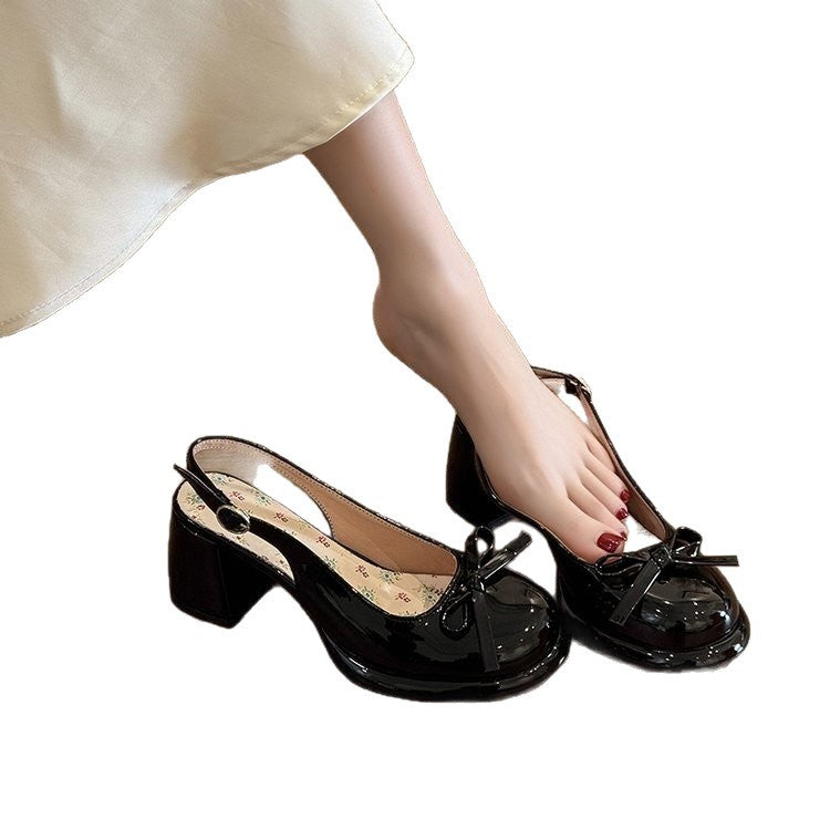 Summer New All-match Bow Satin Toe Cap Slingback Sandals