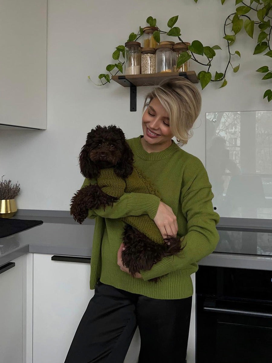 Relaxed Laid-back Short Knit Long-sleeve Crewneck Pullover