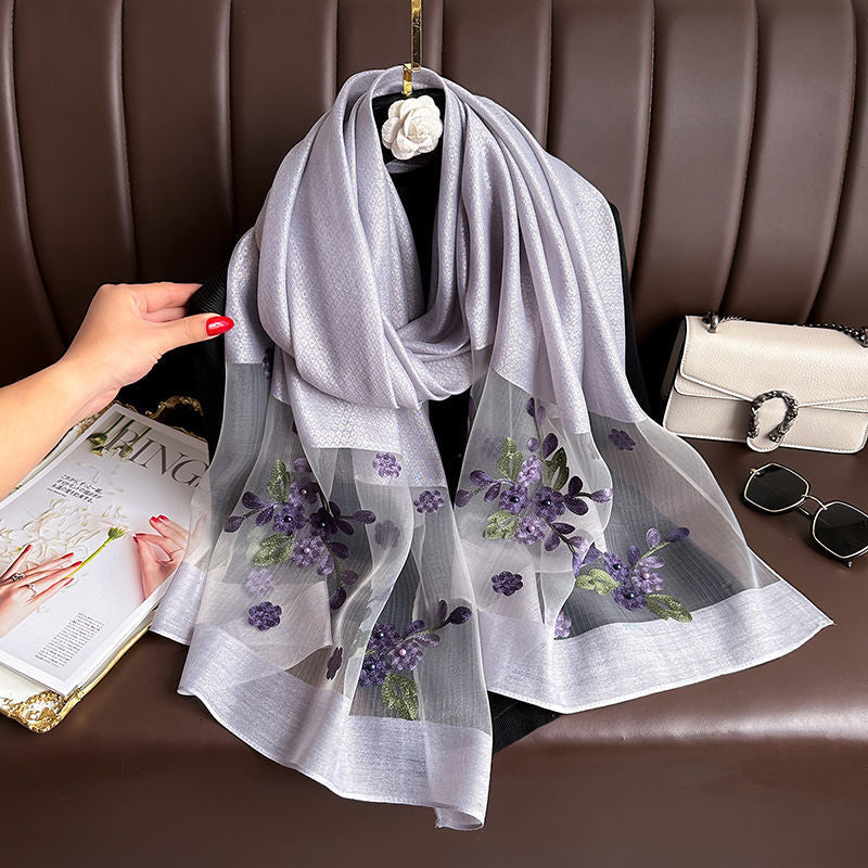 New Arrival Exquisite Silk Embroidered Scarf Long Style For Autumn And Winter